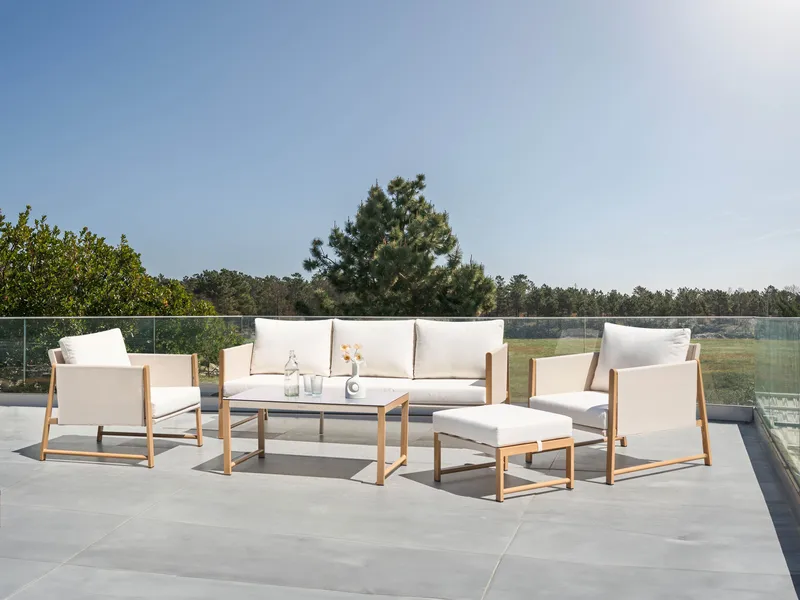 Sohvaryhmä ulos pöydällä ja rahilla 5-istuttava Nola - Beige/ruskea - Puutarhakalusteet - Terassiryhmät - Sohvaryhmät ulos