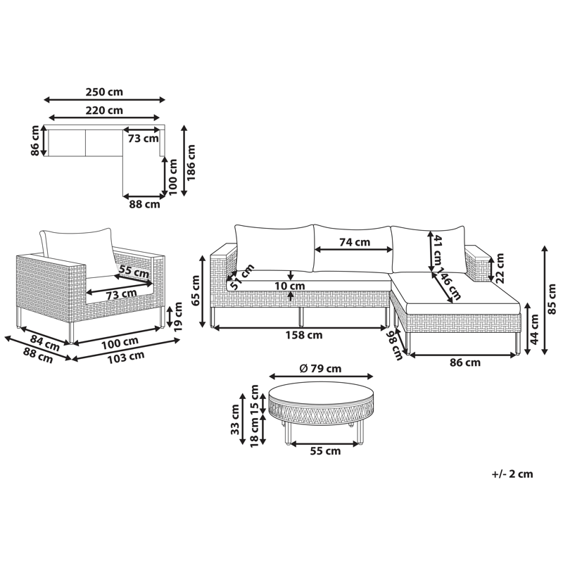 Sohvaryhmä ulos pöydällä 4-istuttava Calasetta vasenkätinen polyrottinki - Beige - Puutarhakalusteet - Terassiryhmät - Sohvaryhmät ulos