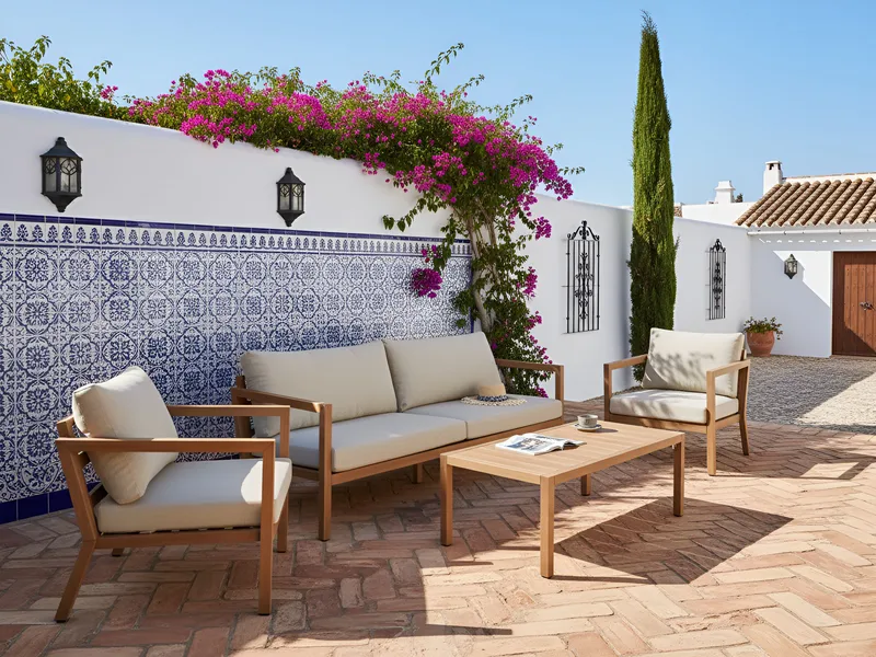 Sohvaryhmä ulos pöydällä 5-istuttava Oneta - Ruskea/Beige - Puutarhakalusteet - Terassiryhmät - Sohvaryhmät ulos