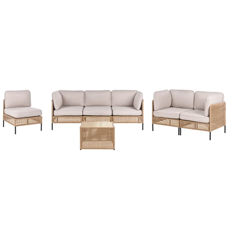 Sohvaryhmä ulos pöydällä 6-istuttava Omegana modulaarinen polyrottinki, Beige/Musta
