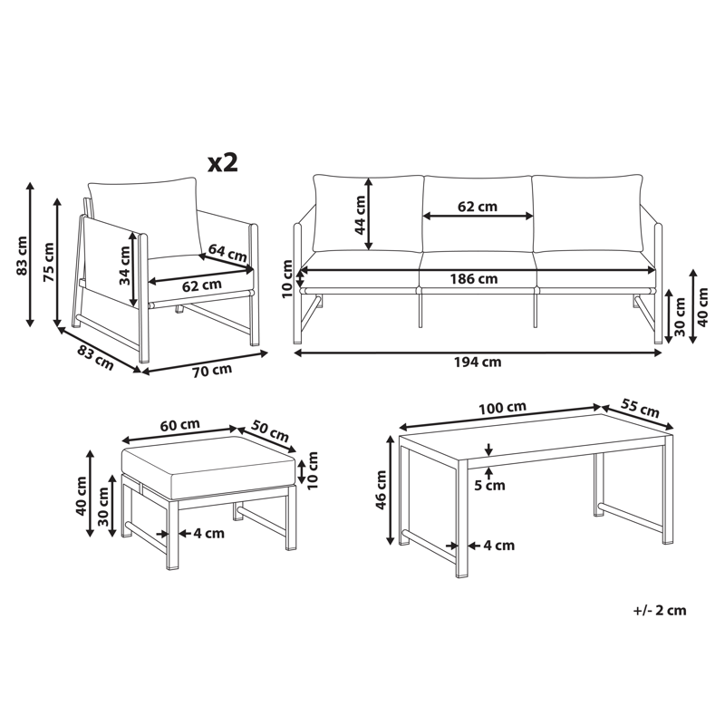 Sohvaryhmä ulos pöydällä ja rahilla 5-istuttava Nola - Beige/ruskea - Puutarhakalusteet - Terassiryhmät - Sohvaryhmät ulos