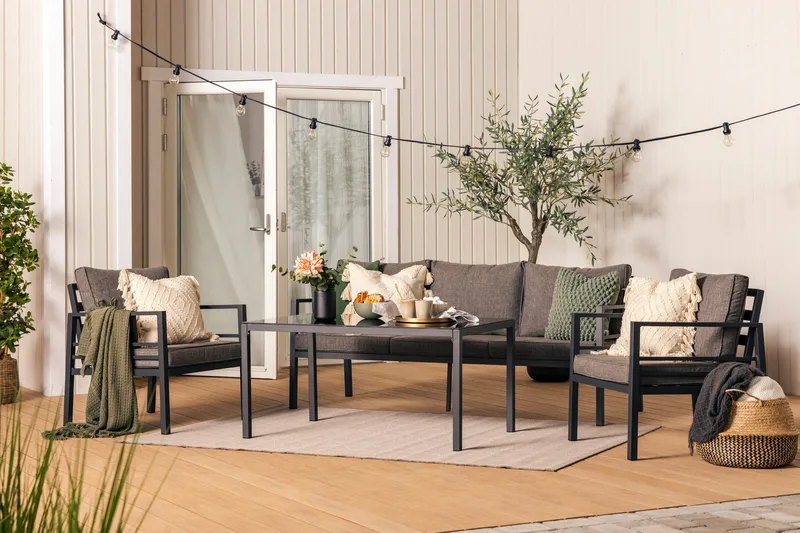 Sohvaryhmä Ariany - Musta/Harmaa - Puutarhakalusteet - Terassiryhmät - Sohvaryhmät ulos
