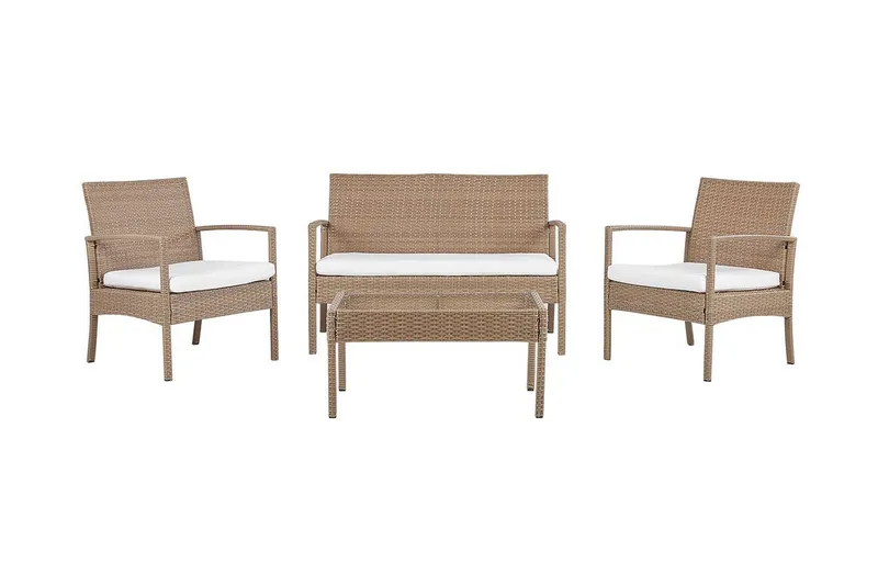 Ulkokäyttöön tarkoitettu lounge-ryhmä 4-istuttava polyrottinki vaaleanruskea MARSALA, Puu/luonnonväri