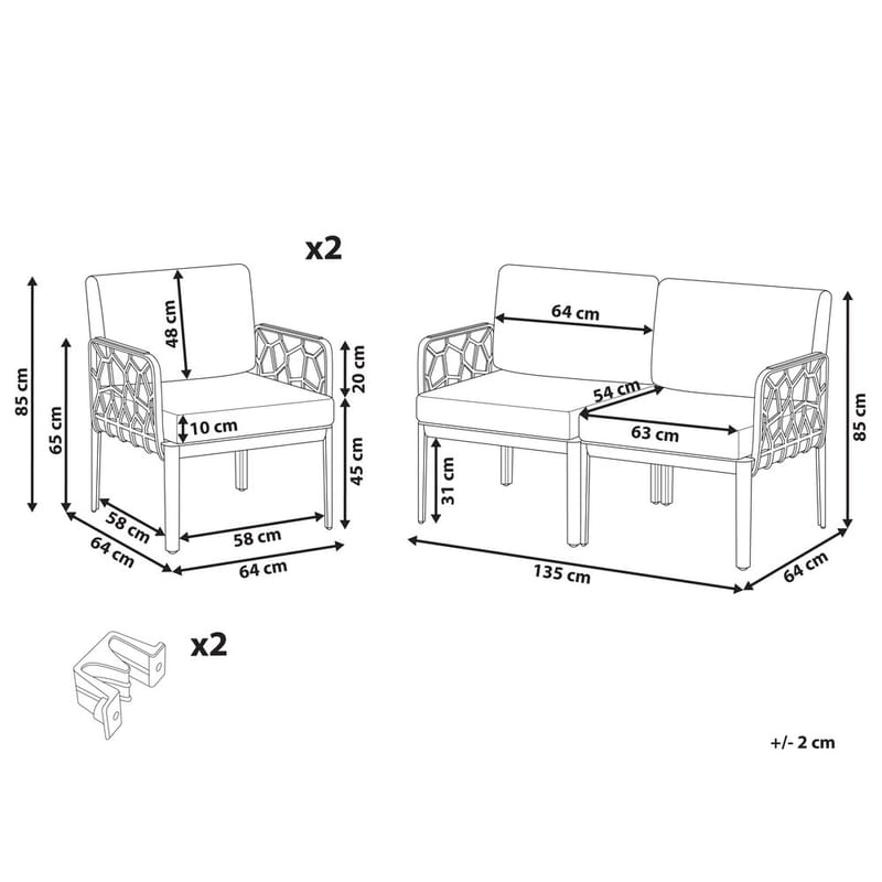 Sohvasetti Eriche - Harmaa, ruskea - Puutarhakalusteet - Terassiryhmät - Sohvaryhmät ulos