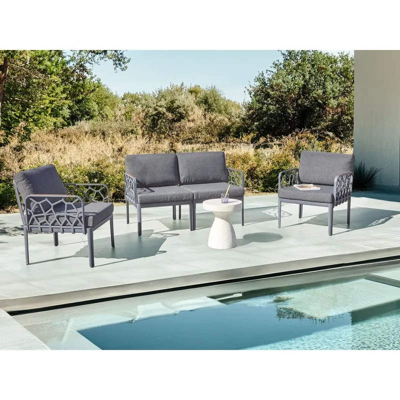 Sohvasetti Eriche - Harmaa, ruskea - Puutarhakalusteet - Terassiryhmät - Sohvaryhmät ulos