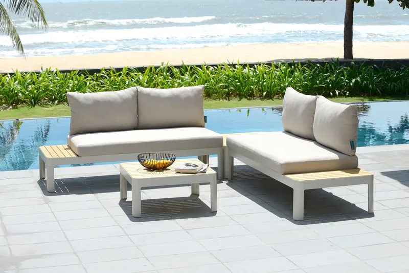 2:n ist Sohva Portals - Valkoinen/Puu - Puutarhakalusteet - Terassiryhmät - Terassisohvat