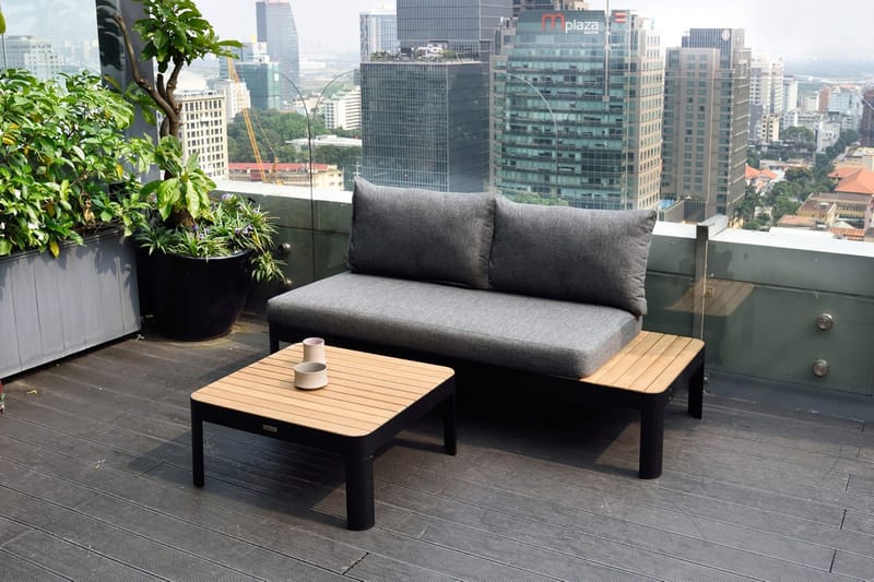 2:n ist Sohva Portals - Musta/Puu - Puutarhakalusteet - Terassiryhmät - Terassisohvat