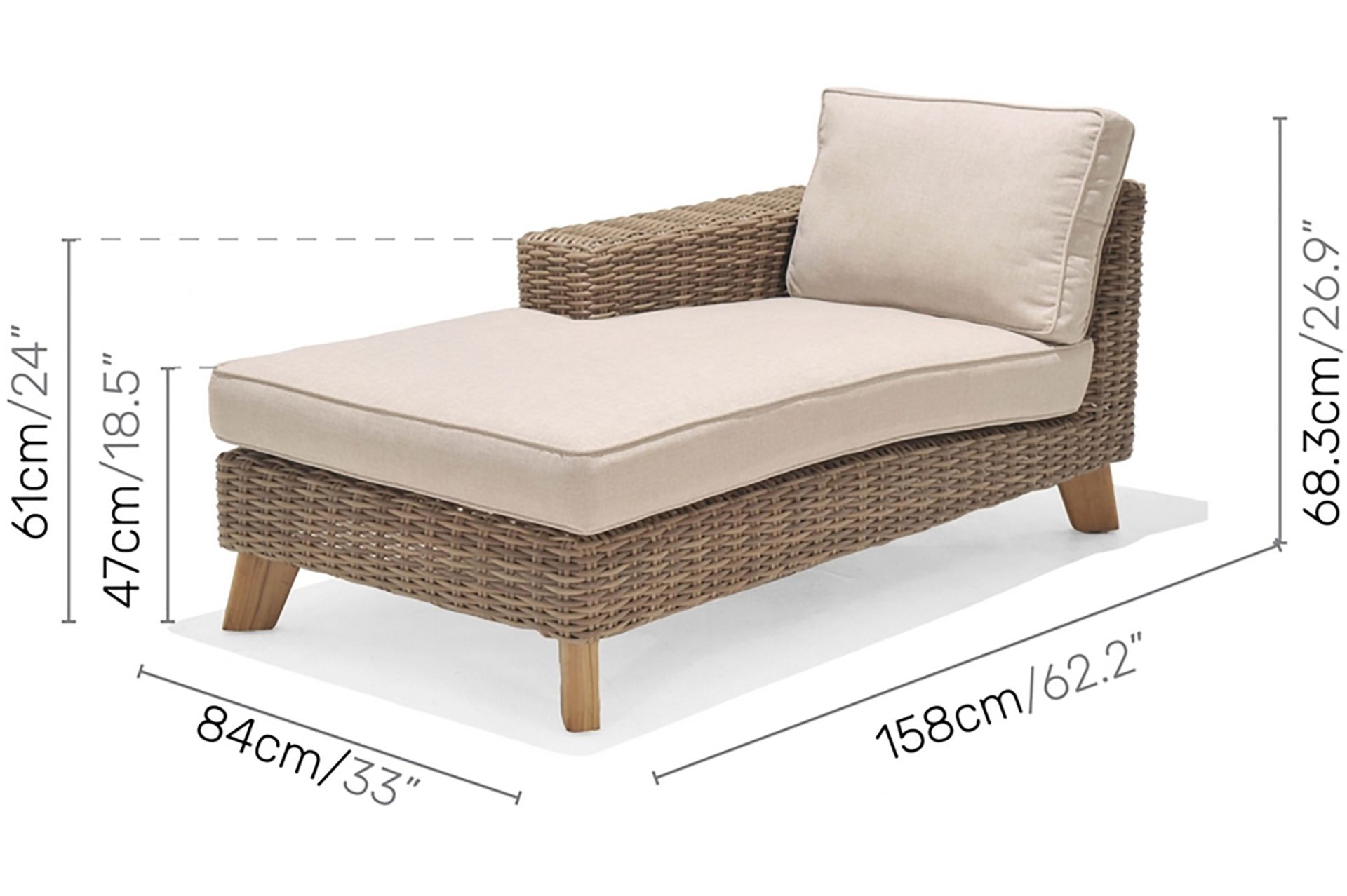 Sohva Bahamas Käsinojalla Oikea - Beige - Puutarhakalusteet - Terassiryhmät - Terassisohvat