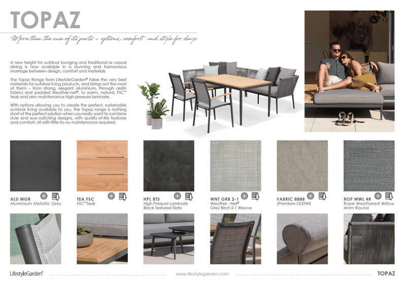 TOPAZ Ulkolounge 6-istuttava sohva + sohvapöytä 73 cm - Magnesiumharmaa - Puutarhakalusteet - Terassiryhmät - Sohvaryhmät ulos