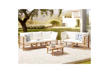 Trädgårdssoffgrupp Beliani Cerreto Beige/ljust trä White||Light wood - Puutarhakalusteet - Terassiryhmät - Sohvaryhmät ulos