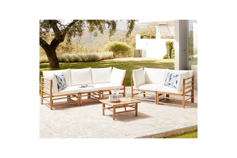 Trädgårdssoffgrupp Beliani Cerreto Beige/ljust trä White||Light wood - Puutarhakalusteet - Terassiryhmät - Sohvaryhmät ulos