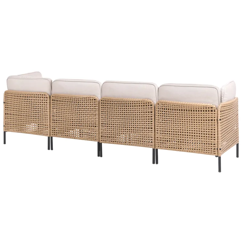 U-muotoinen sohva ulos 6-istuttava Omegana modulaarinen polyrottinki - Beige/Musta - Puutarhakalusteet - Terassiryhmät - Sohvaryhmät ulos