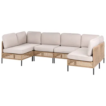 U-muotoinen sohva ulos 6-istuttava Omegana modulaarinen polyrottinki - Beige/Musta - Puutarhakalusteet - Terassiryhmät - Sohvaryhmät ulos