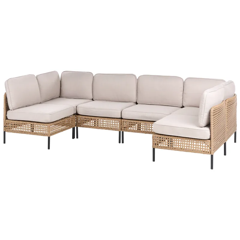 U-muotoinen sohva ulos 6-istuttava Omegana modulaarinen polyrottinki - Beige/Musta - Puutarhakalusteet - Terassiryhmät - Sohvaryhmät ulos