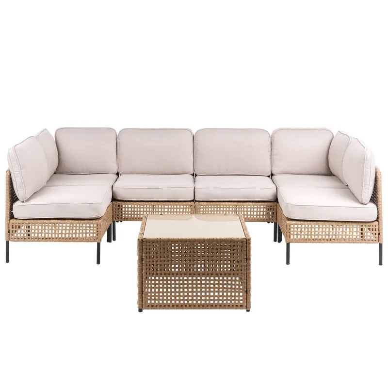 U-muotoinen sohva ulos 6-istuttava Omegana modulaarinen polyrottinki, Beige/Musta