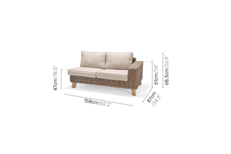 Ulkomöbeliryhmä Lifestyle Garden Barbados 2-istuttava vasen&oikea & kulmatuoli & sohvapöytä 100 - Puutarhakalusteet - Terassiryhmät - Sohvaryhmät ulos