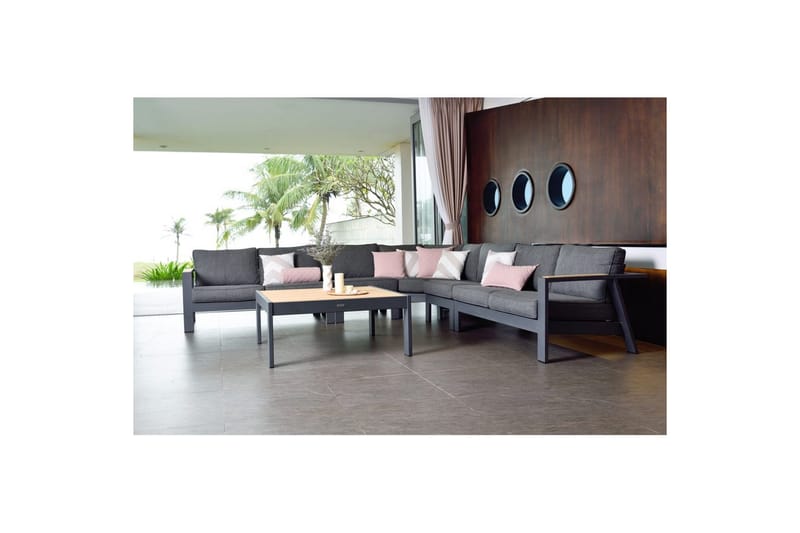 Ulkomöbeliryhmä Lifestyle Garden PALAU 2-istuttava oikea & vasen + kulmasohvatuoli + sivutuoli + sohvapöytä 140 cm - Puutarhakalusteet - Terassiryhmät - Sohvaryhmät ulos