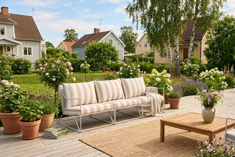 Usteryd 3 istuttava lounge-sohva - Beige/Raidallinen - Puutarhakalusteet - Terassiryhmät - Terassisohvat