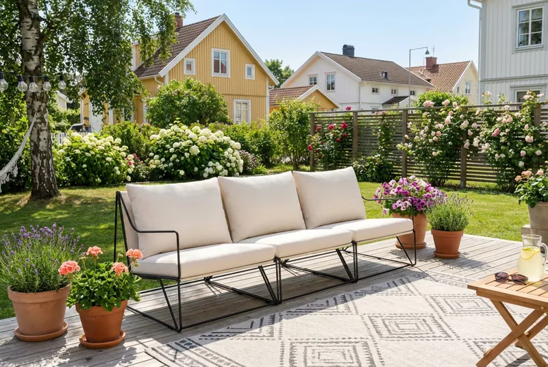 Usteryd 3 istuttava lounge-sohva - Musta/Beige - Puutarhakalusteet - Terassiryhmät - Terassisohvat