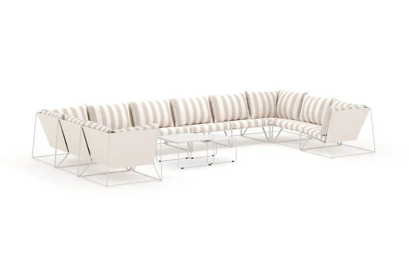 Usteryd ulko-U-sohva 10-istuttava, suljetulla päädyllä - Beige/Raidallinen - Puutarhakalusteet - Terassiryhmät - Oleskeluryhmät