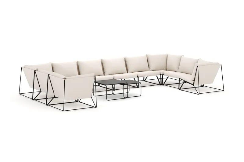 Usteryd ulko-U-sohva 10-istuttava, suljetulla päädyllä, Musta/Beige