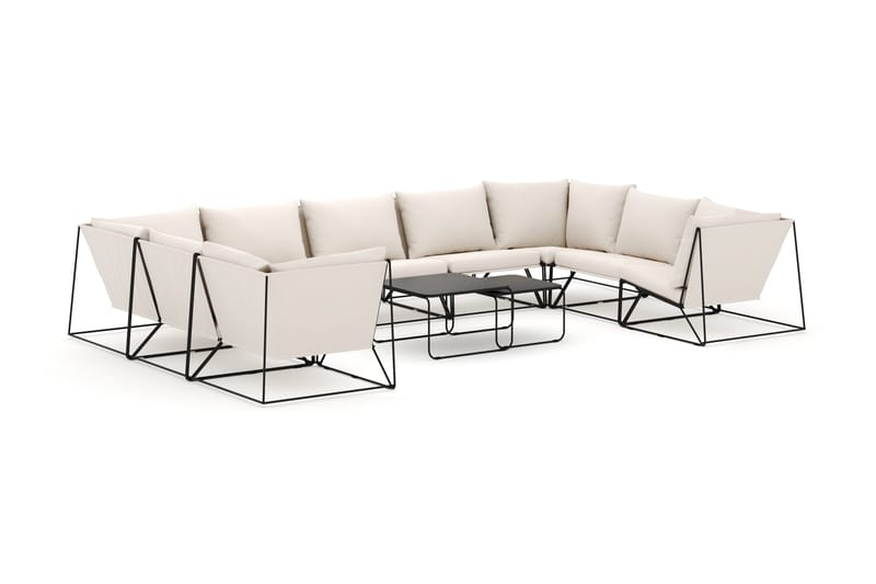 Usteryd ulko-U-sohva 9-istuttava, suljetulla päädyllä - Musta/Beige - Puutarhakalusteet - Terassiryhmät - Terassisohvat