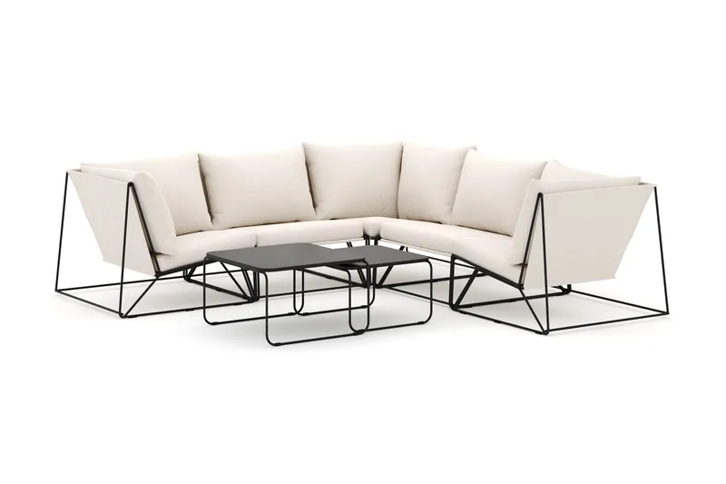 Usteryd ulkokäyttöön kulmasohva 5-istuttava, käännettävä, Musta/Beige