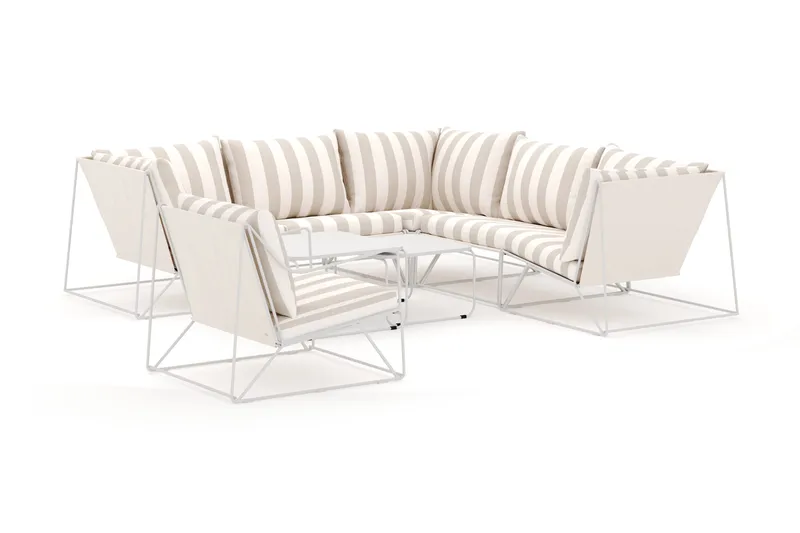 Usteryd ulkokäyttöön kulmasohva 6-istuttava, käännettävä, nojatuolilla - Beige/Raidallinen - Puutarhakalusteet - Terassiryhmät - Oleskeluryhmät