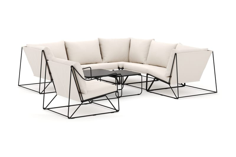 Usteryd ulkokäyttöön kulmasohva 6-istuttava, käännettävä, nojatuolilla, Musta/Beige