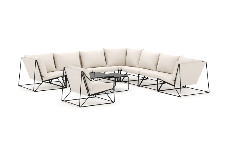 Usteryd ulkokäyttöön kulmasohva 8-istuttava, käännettävä, nojatuolilla - Musta/Beige - Puutarhakalusteet - Terassiryhmät - Terassisohvat