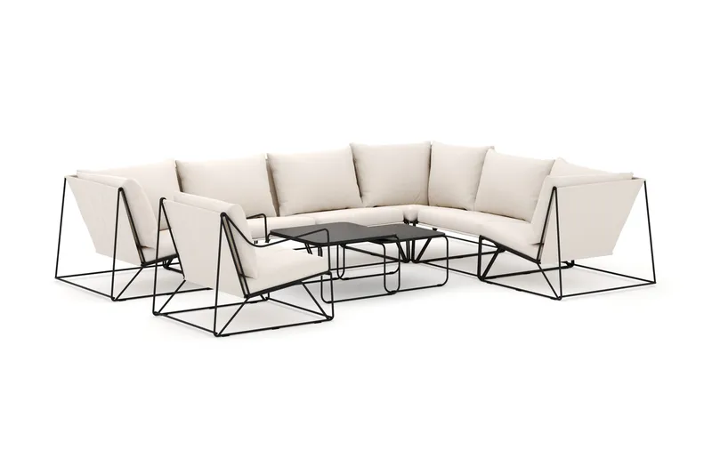 Usteryd ulkokäyttöön L-sohva 7-istuttava, käännettävä, nojatuolilla - Musta/Beige - Puutarhakalusteet - Terassiryhmät - Terassisohvat