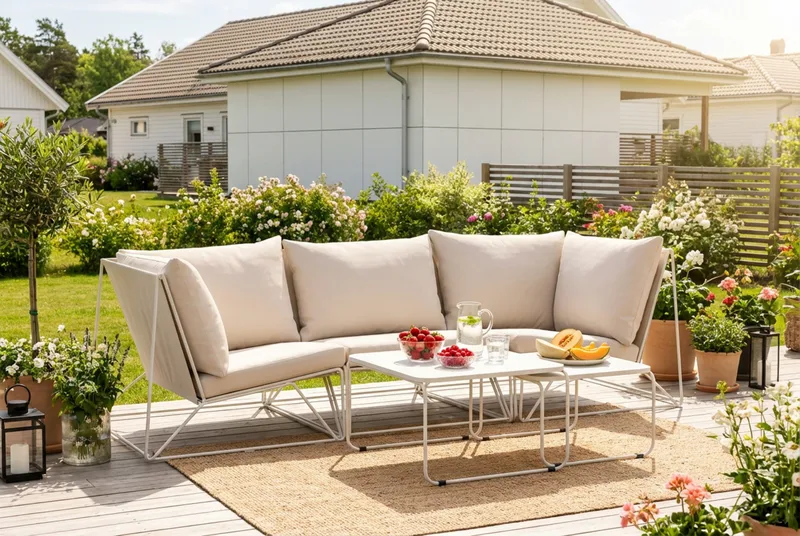 Usteryd ulkokäyttöön suora 3-istuttava sohva - Beige/Beige - Puutarhakalusteet - Terassiryhmät - Terassisohvat