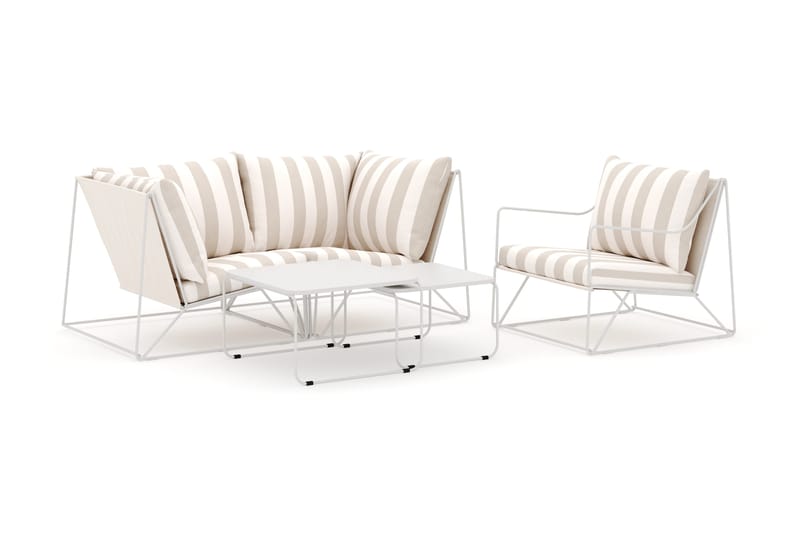 Usteryd ulkokäyttöön suora 3-istuttava sohva nojatuolilla - Beige/Raidallinen - Puutarhakalusteet - Terassiryhmät - Oleskeluryhmät