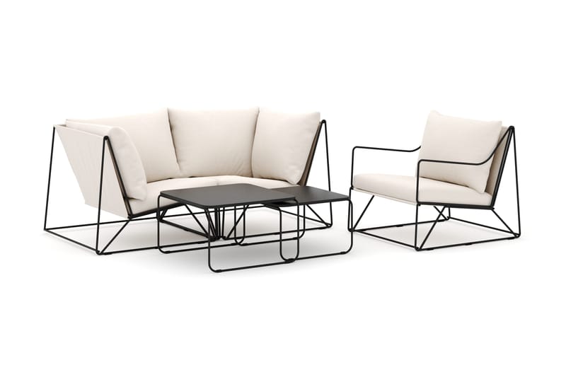 Usteryd ulkokäyttöön suora 3-istuttava sohva nojatuolilla - Musta/Beige - Puutarhakalusteet - Terassiryhmät - Terassisohvat