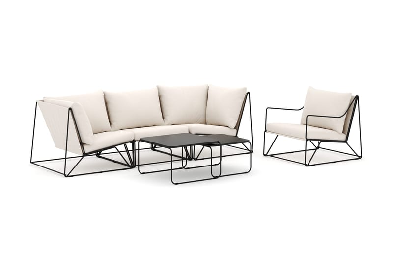 Usteryd ulkokäyttöön suora 4-istuttava sohva nojatuolilla - Musta/Beige - Puutarhakalusteet - Terassiryhmät - Terassisohvat