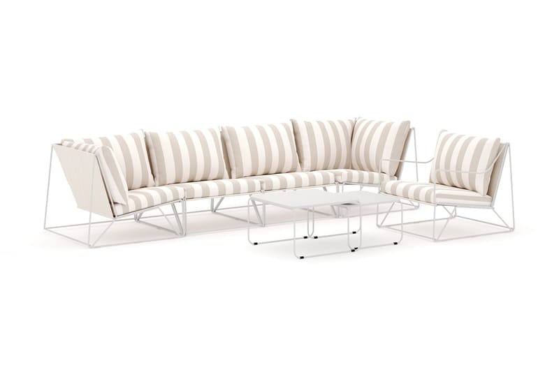 Usteryd ulkokäyttöön suora 5-istuttava sohva nojatuolilla - Beige/Raidallinen - Puutarhakalusteet - Terassiryhmät - Terassisohvat