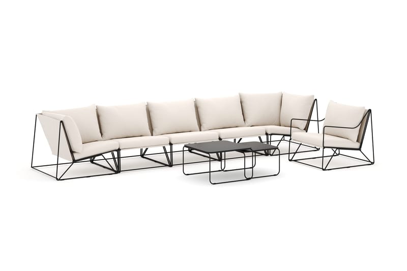 Usteryd ulkokäyttöön suora 6-istuttava sohva nojatuolilla - Musta/Beige - Puutarhakalusteet - Terassiryhmät - Terassisohvat