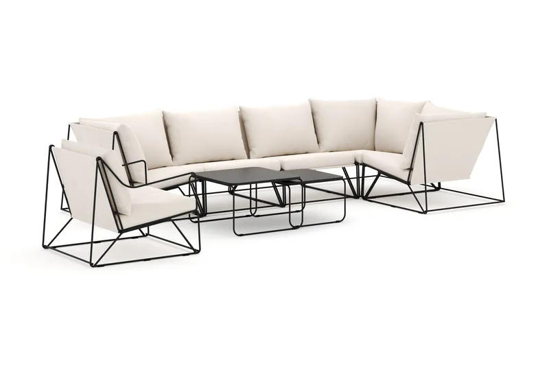 Usteryd ulkokulmasohva 6-istuttava, käännettävä, nojatuolilla - Musta/Beige - Puutarhakalusteet - Terassiryhmät - Terassisohvat