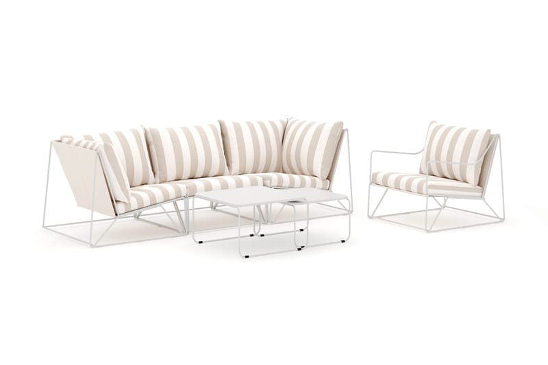 Usteryd ulkosuora 4-istuttava sohva nojatuolilla - Beige/Raidallinen - Puutarhakalusteet - Terassiryhmät - Terassisohvat
