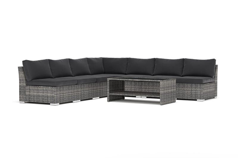 Wisconsin ulkokäyttöön tarkoitettu kulmasohva, 7-paikkainen, käännettävä, avoimella päädyllä, Harmaa