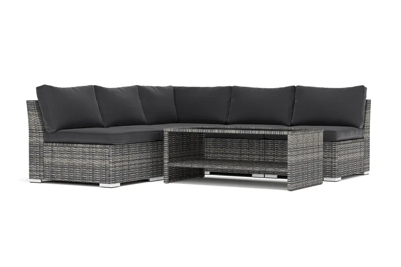 Wisconsin ulkokäyttöön tarkoitettu kulmasohva, 7-paikkainen, käännettävä, avoimella päädyllä, Harmaa