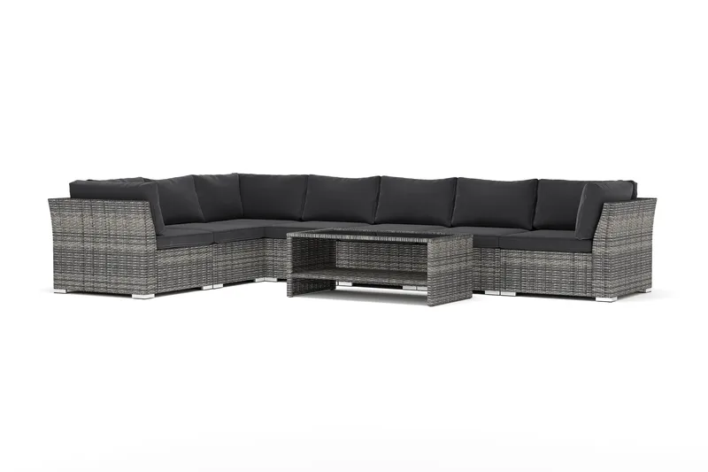 Wisconsin ulkokäyttöön tarkoitettu L-sohva, 7-paikkainen, käännettävä, Harmaa