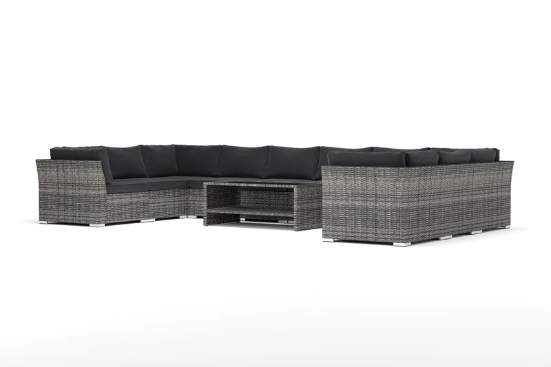 Wisconsin ulkokäyttöön tarkoitettu U-sohva, 10-paikkainen, suljetulla päädyllä, Harmaa