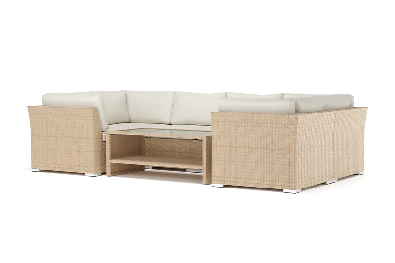 Wisconsin ulkokäyttöön tarkoitettu U-sohva, 6-paikkainen, suljetulla päädyllä, Beige