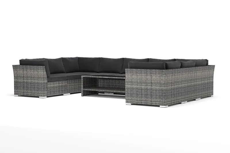 Wisconsin ulkokäyttöön tarkoitettu U-sohva, 9-paikkainen, suljetulla päädyllä, Harmaa