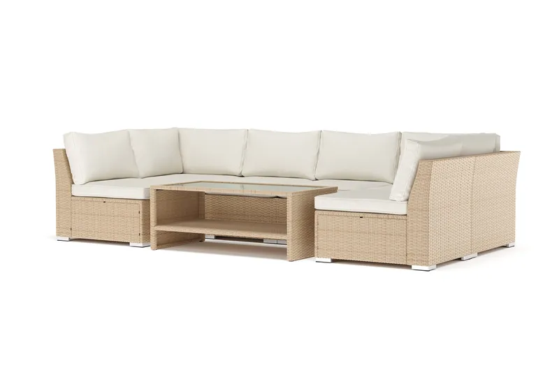 Wisconsin ulkokäyttöön U-sohva 6-istuttava, avoimella päädyllä, Beige