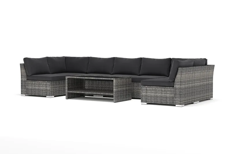 Wisconsin ulkokäyttöön U-sohva 7-istuttava, avoimella päädyllä, Harmaa