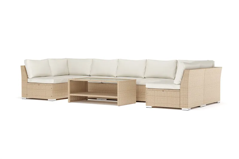 Wisconsin ulkokäyttöön U-sohva 7-istuttava, avoimella päädyllä, Beige