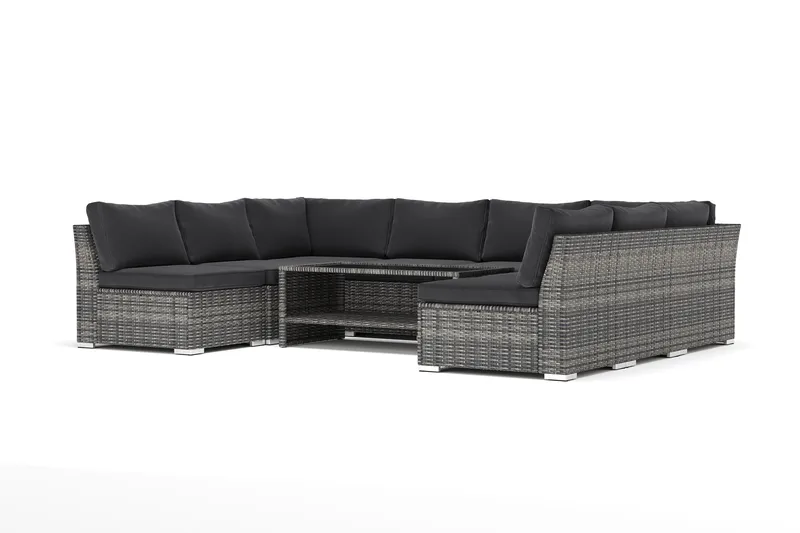 Wisconsin ulkokäyttöön U-sohva 8-istuttava, avoimella päädyllä - Harmaa - Puutarhakalusteet - Terassiryhmät - Terassisohvat
