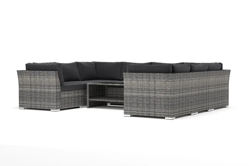 Wisconsin ulkokäyttöön U-sohva 8-istuttava, suljetulla päädyllä, Harmaa